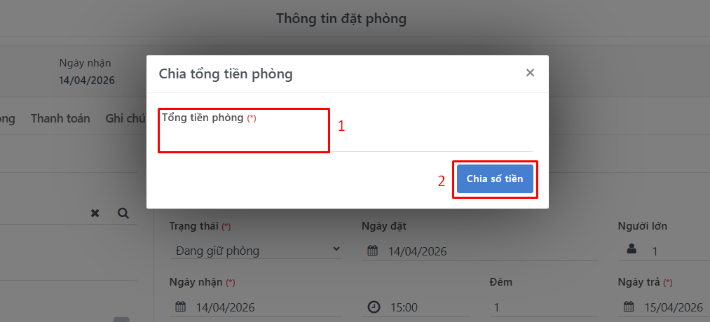 Chia tổng tiền phòng cho đặt phòng
